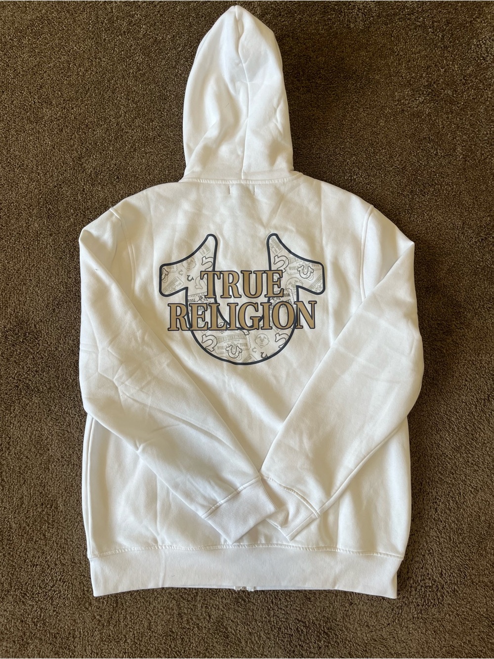 True Religion Optic White Full Zip Logo Hoodie Mens XL NWT